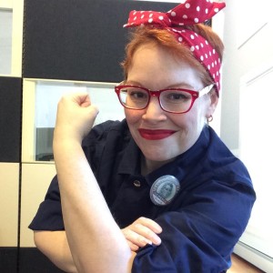 Suze Howe dressed as Rosie the Riveter. 