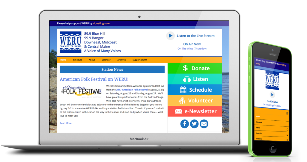 WERU Community Radio website on a laptop and phone