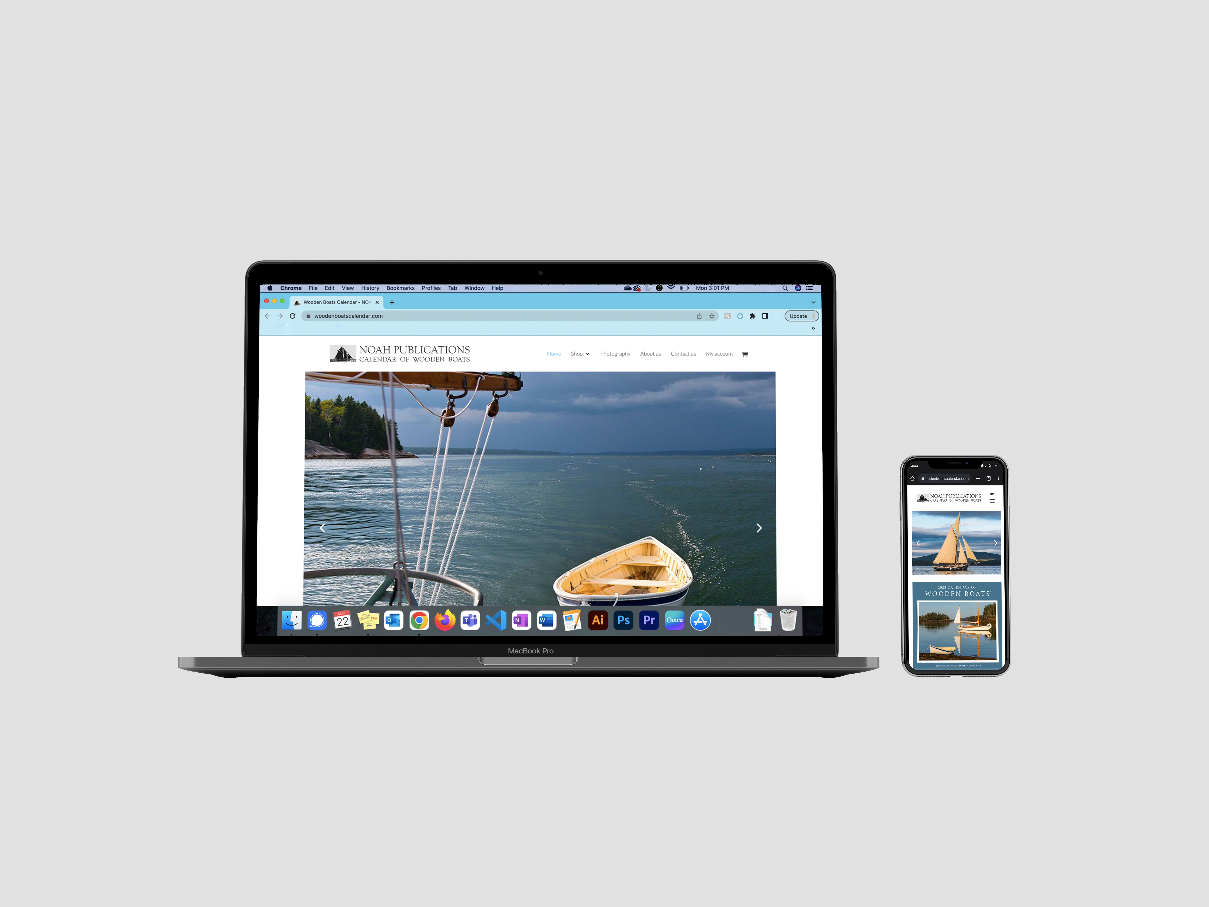 Wooden Boats Calendar website on laptop and mobile device